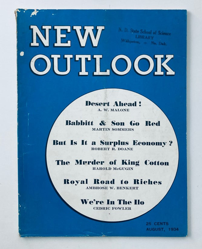 VTG New Outlook Magazine August 1934 The Murder of King Cotton No Label