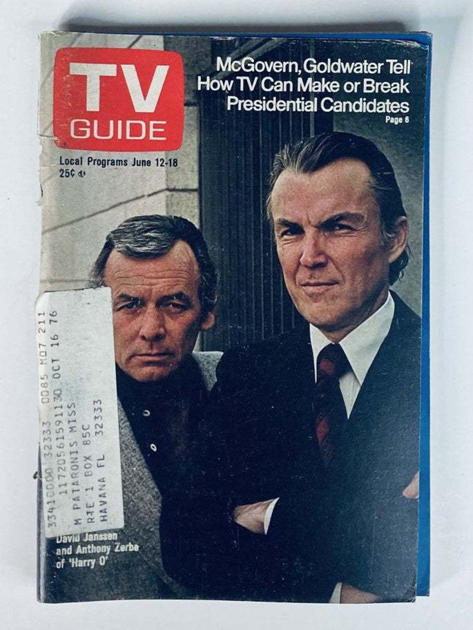 TV Guide Magazine June 12 1976 featuring David Janssen and Anthony Zerbe on the cover, showcasing the theme of how television influences presidential candidates.