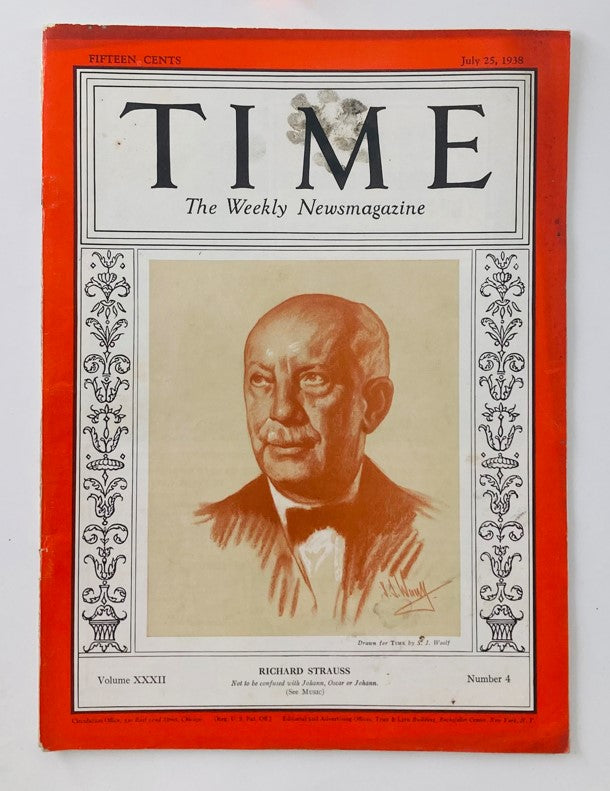 VTG Time Magazine July 25 1938 Vol 32 No. 4 German Conductor Richard Strauss