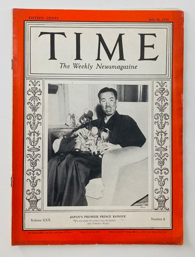 VTG Time Magazine July 26 1937 Vol 30 No. 4 Japan's Premier Prince Konoye