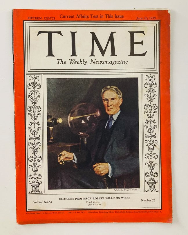 VTG Time Magazine June 20 1938 Vol 31 No. 25 Research Prof. Robert Williams Wood