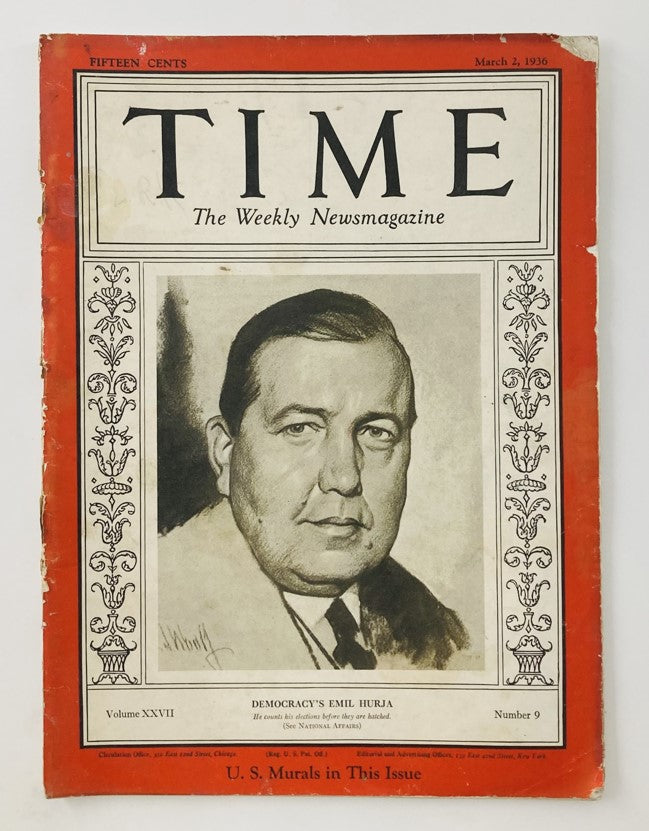 VTG Time Magazine March 2 1936 Vol 27 No. 9 Democracy's Emil Hurja