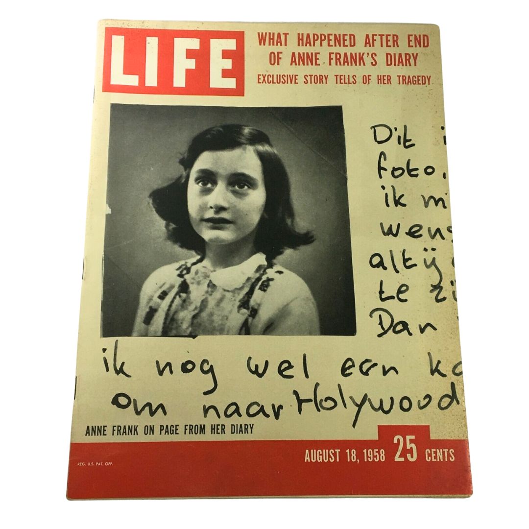 VTG Life Magazine August 18 1958 Anne Frank's Diary Cover Feature, Newsstand