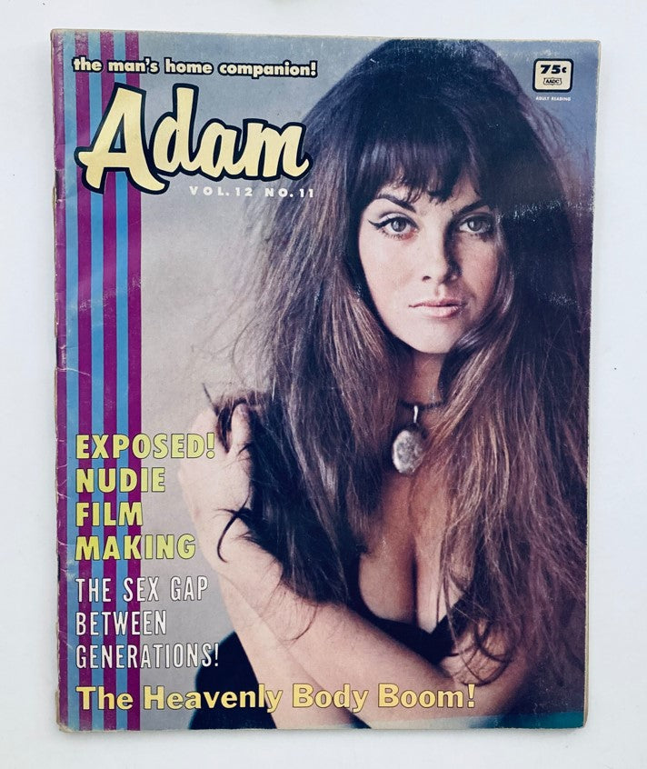 Cover of the VTG Adam Magazine November 1968, Volume 12 No. 11 featuring model Debbie Renee. The cover includes bold text highlighting articles on nudie filmmaking and social themes of the 1960s.