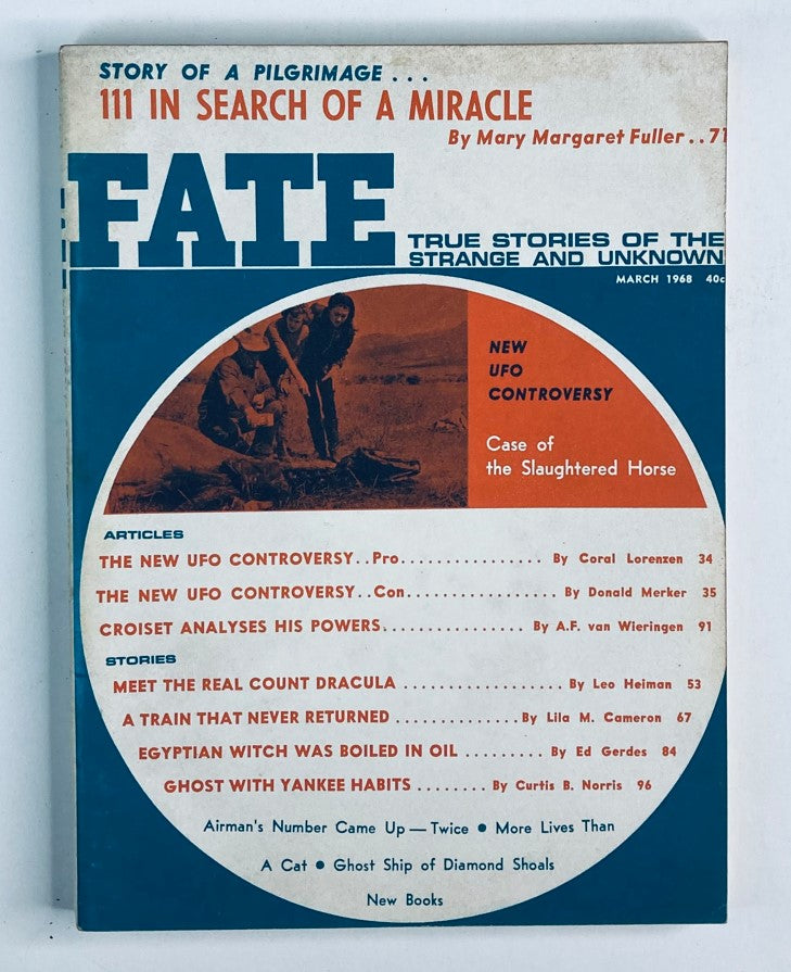 Cover of VTG Fate Magazine March 1968 Vol 21 No. 3 featuring articles on UFO controversy and true stories of the strange and unknown.