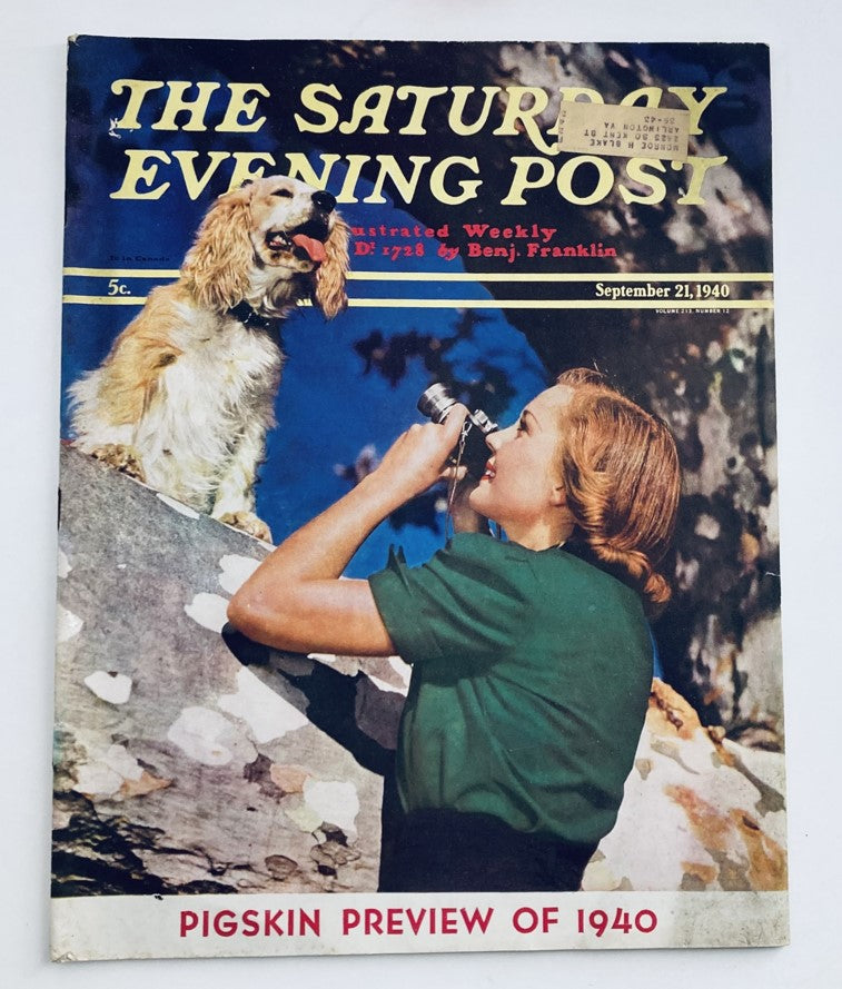 The Saturday Evening Post Magazine September 21 1940 Pigskin Preview of 1940