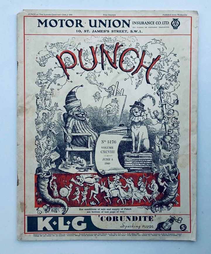 Punch Magazine June 5 1940 Vol 198 No. 5176 WWII Cartoon & Humour No Label