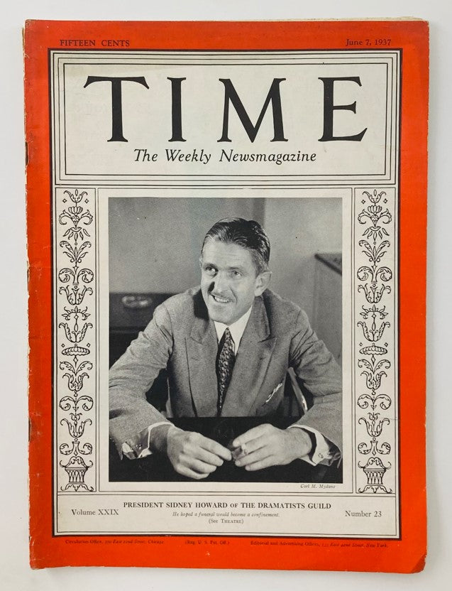 VTG Time Magazine June 7 1937 Vol 29 No. 23 Pres. Sidney Howard of Drama Guild