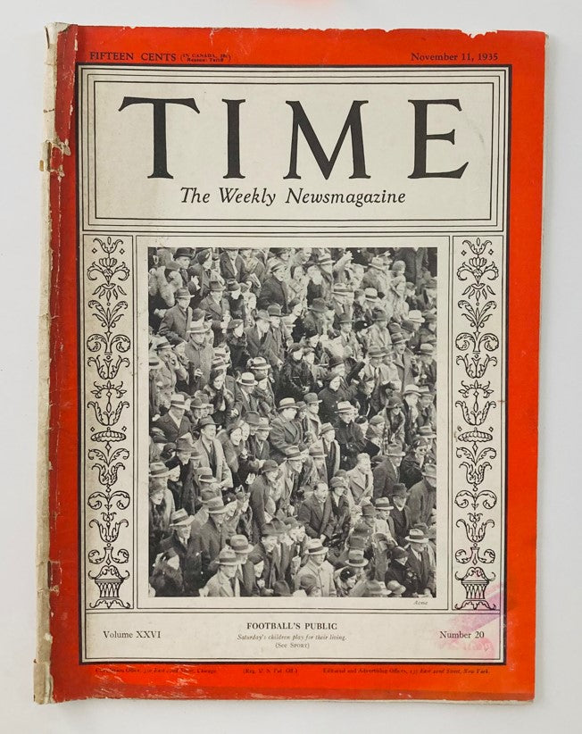 VTG Time Magazine November 11 1935 Vol 26 No. 20 Football Spectators Public