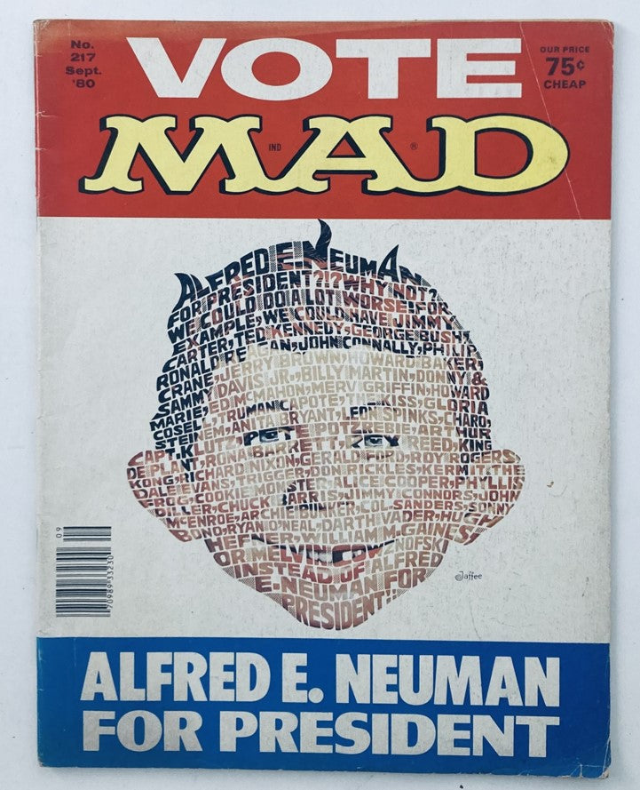 VTG Mad Magazine September 1980 No. 217 Alfred for President 4.0 VG No Label