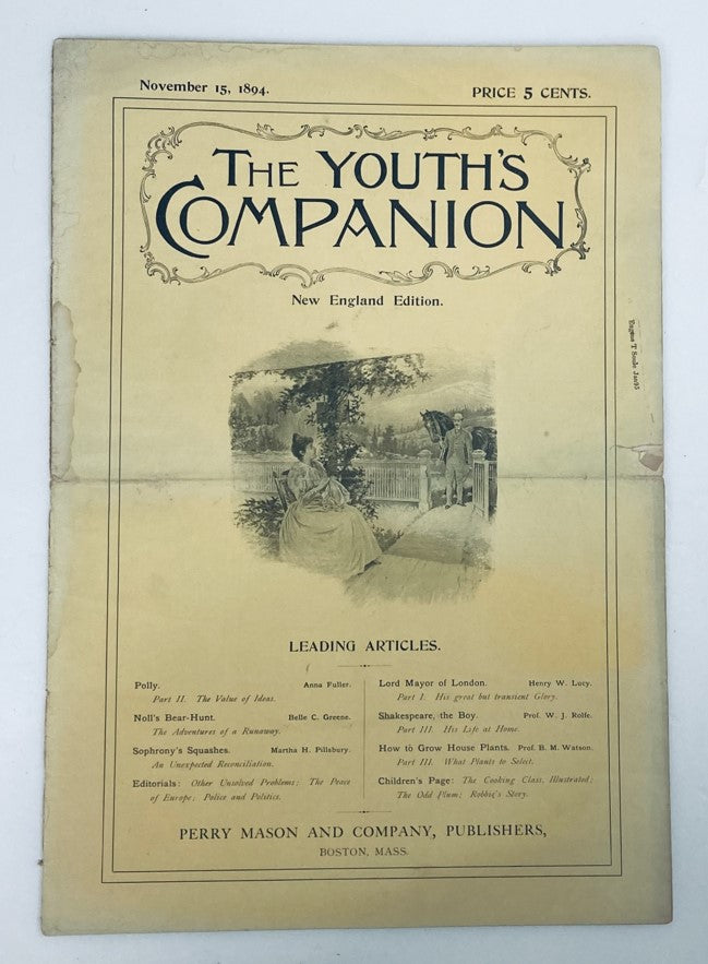 VTG The Youth's Companion Magazine November 15 1894 Shakespeare The Boy No Label