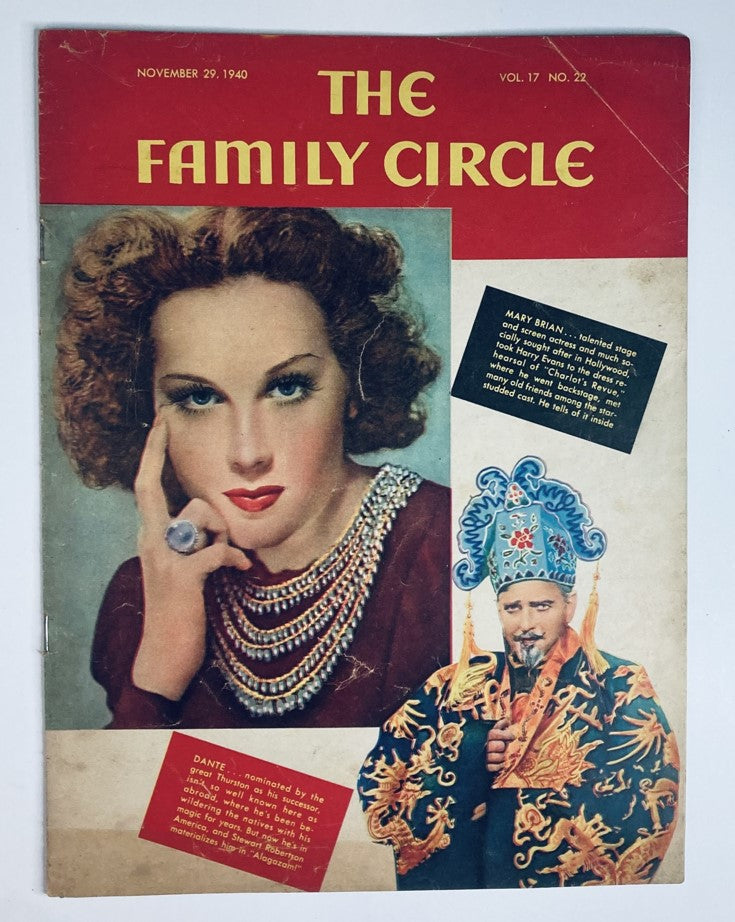 VTG The Family Circle Magazine November 29 1940 Mary Brian & Dante No Label