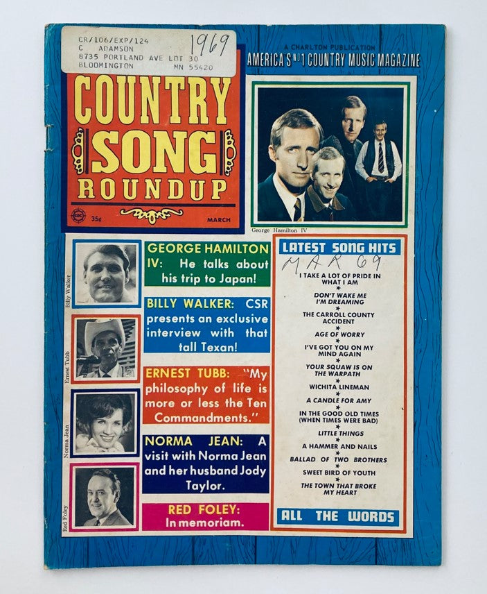 VTG Country Song Roundup Magazine March 1969 George Hamilton IV & Billy Walker