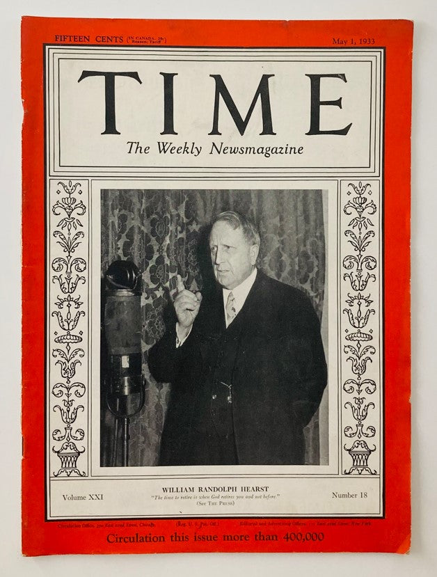 VTG Time Magazine May 1 1933 Vol 21 No. 18 William Randolph Hearst