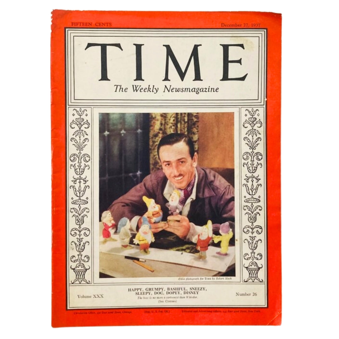 VTG Time Magazine December 27 1937 Vol 30 No. 26 Walt Disney & The Seven Dwarfs