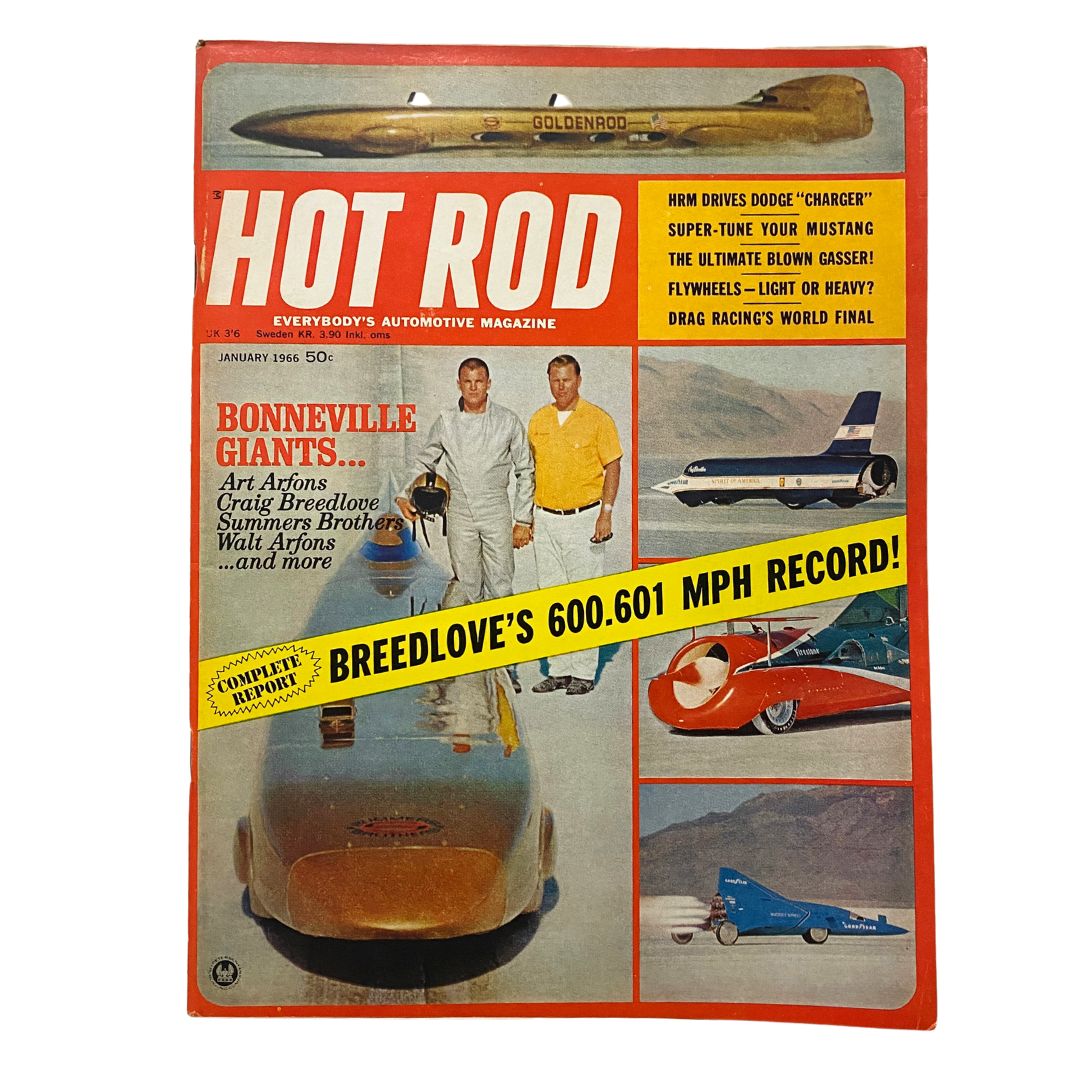 VTG Hot Rod Magazine January 1966 featuring Art Arfons and Walt Arfons, showcasing vintage automotive culture and land speed racing innovations.
