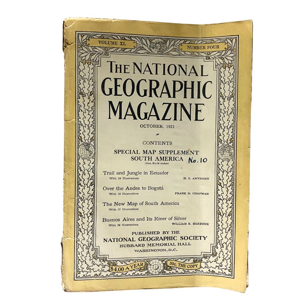 National Geographic Magazine October 1921 South America Map Supplement No Label