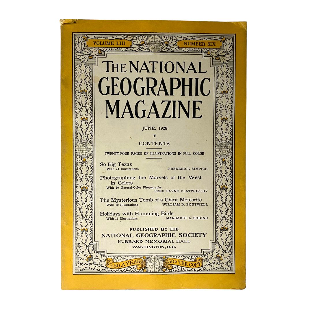 National Geographic Magazine June 1928 Holidays with Humming Birds No Label