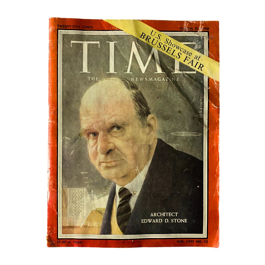 VTG Time Magazine March 31 1958 Architect Edward D. Stone No Label GD Interior