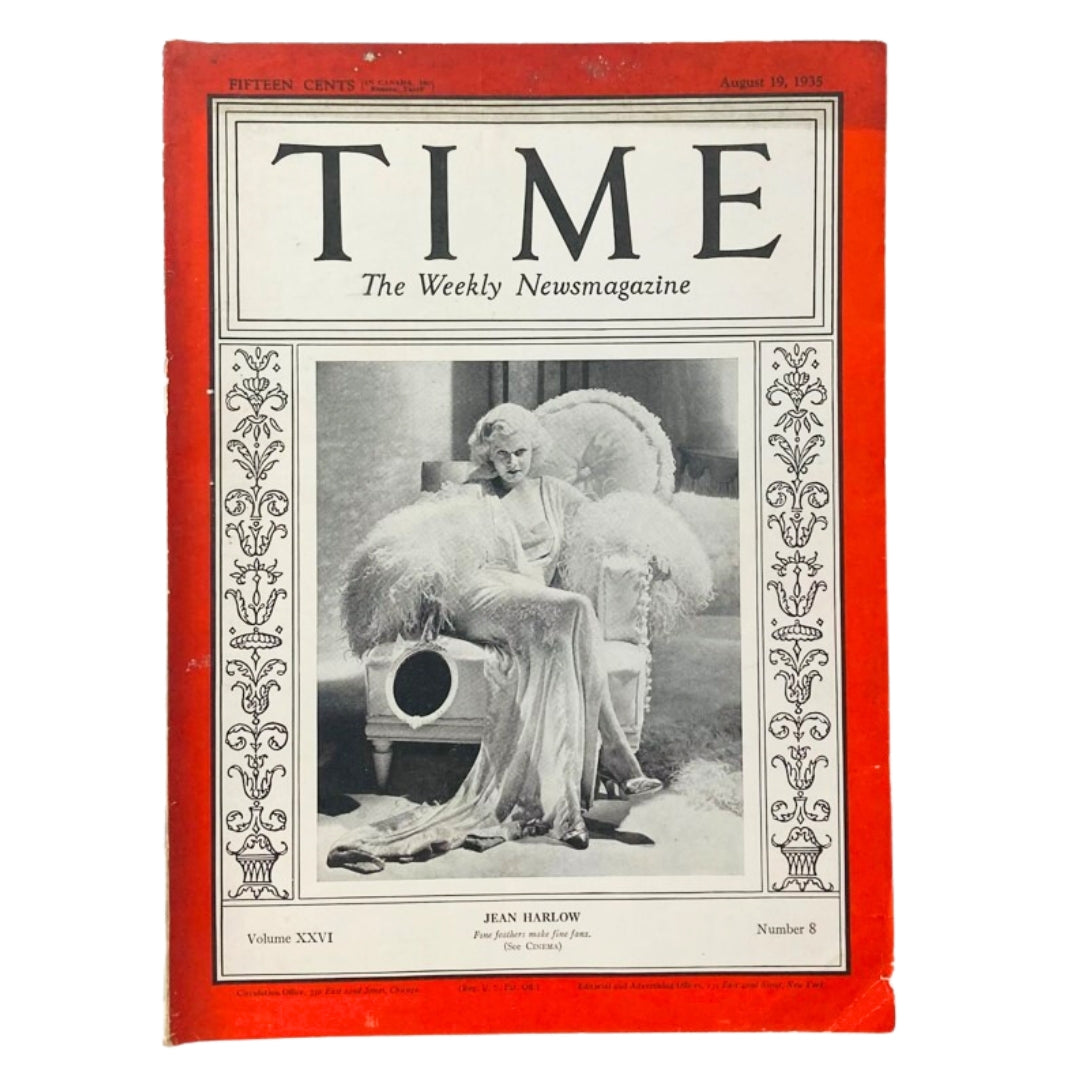 VTG Time Magazine August 19 1935 Vol 26 No. 8 American Actress Jean Harlow