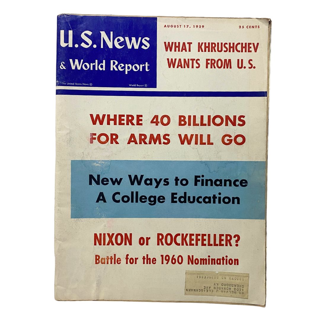 US News & World Report Magazine August 17 1959 Richard Nixon, Nelson Rockefeller