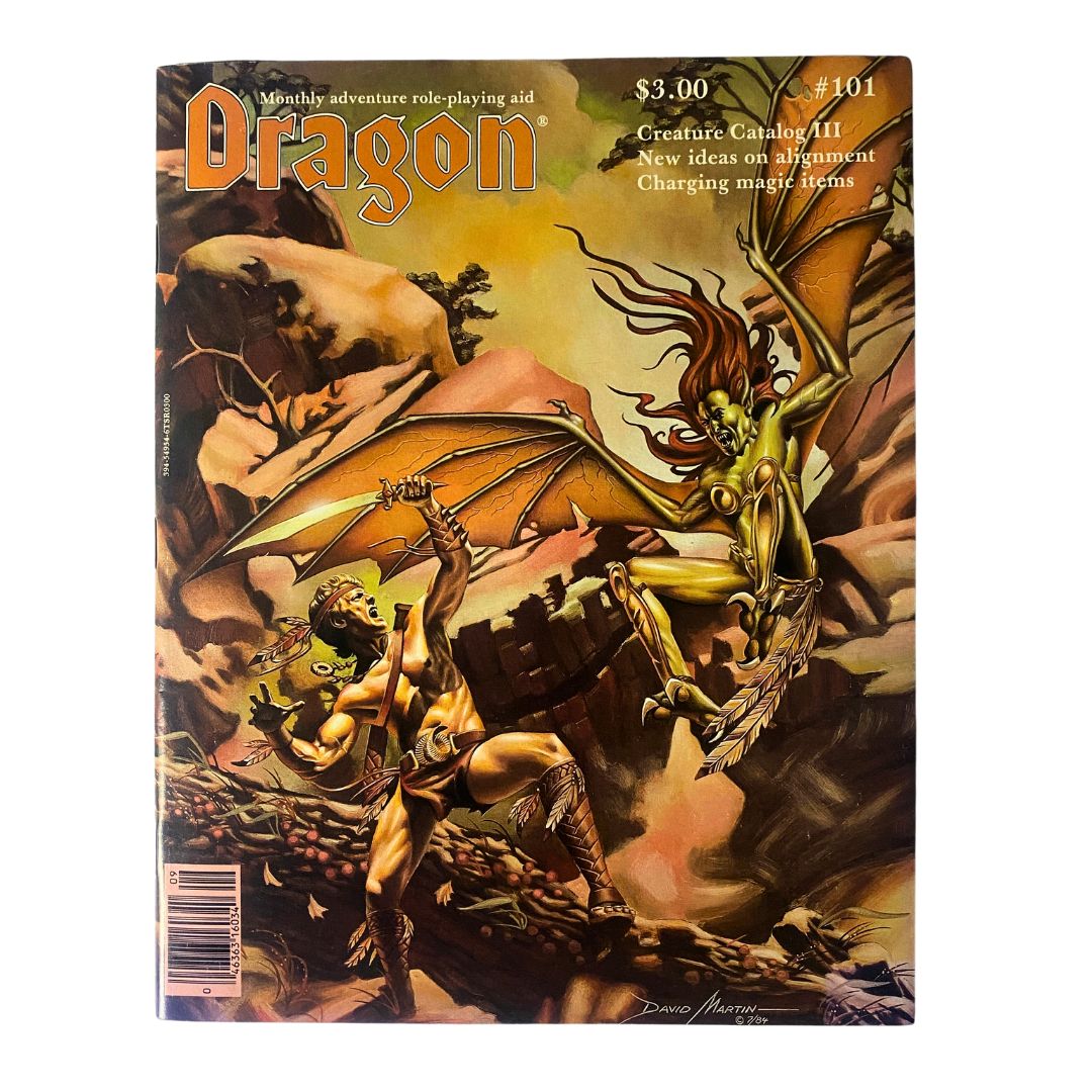 Cover of VTG Dragon Magazine September 1985 #101 featuring the adventure 'Deadly Encounter' by David M. with vibrant artwork depicting fantasy characters and a dramatic scene.