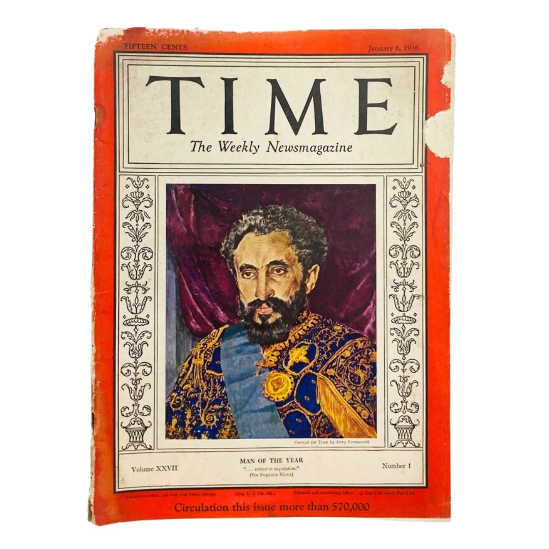 VTG Time Magazine January 6 1936 Vol 27 No. 1 Haile Selassie, Man of the Year