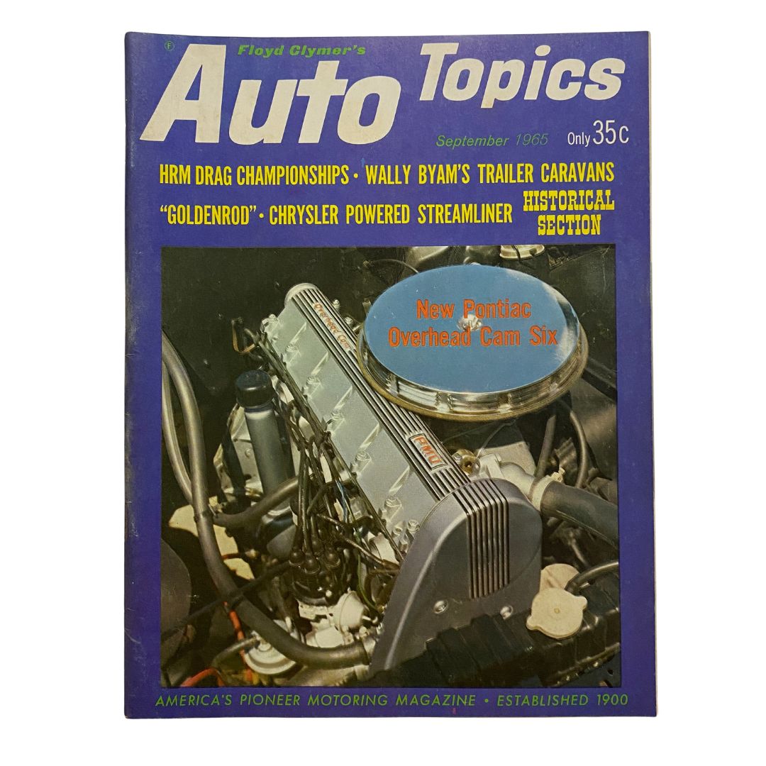 VTG Auto Topics Magazine September 1965 featuring the New Pontiac Overhead Cam Six on the cover, highlighting automotive innovation and history.