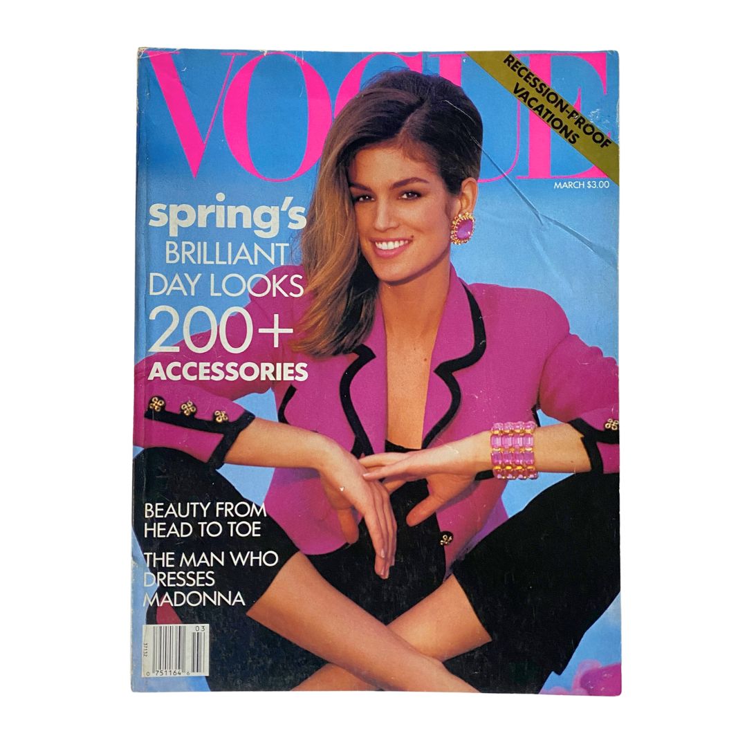 Vogue Magazine March 1991 Cindy Crawford by Patrick Demarchelier No Label