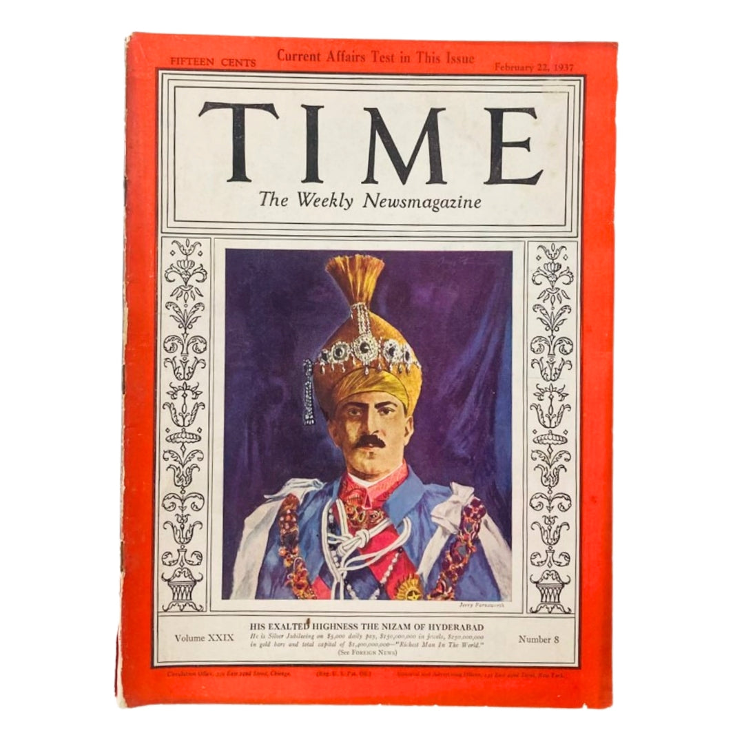 VTG Time Magazine February 22 1937 The Nizam of Hyderabad