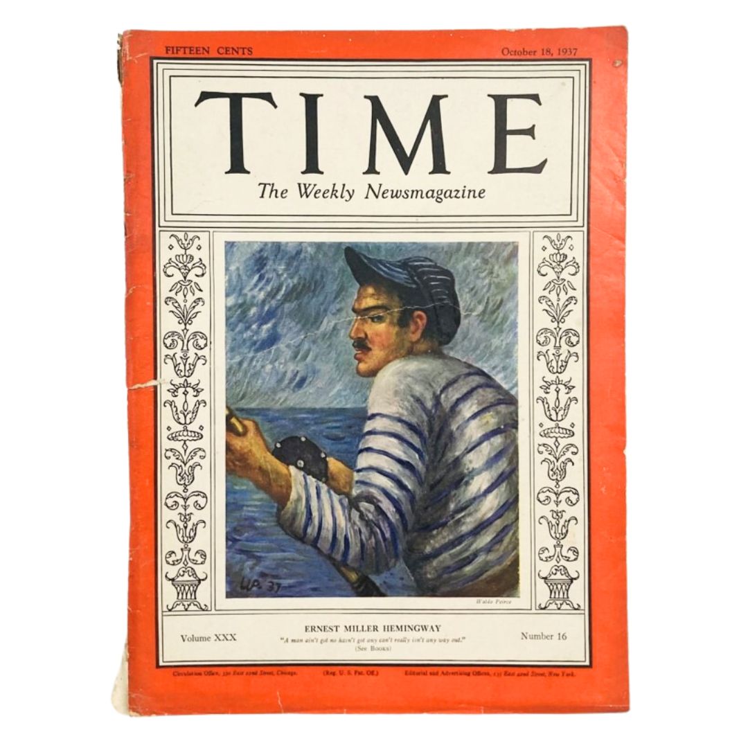 VTG Time Magazine October 18 1937 Vol 30 No. 16 Ernest Miller Hemingway