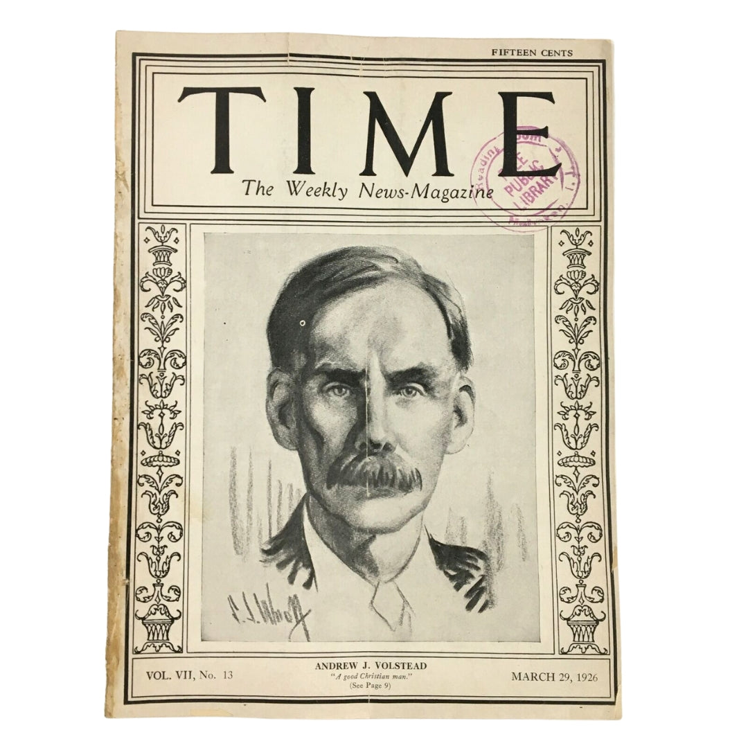 VTG Time Magazine March 29 1926 Vol. VII No. 13 Andrew John Volstead