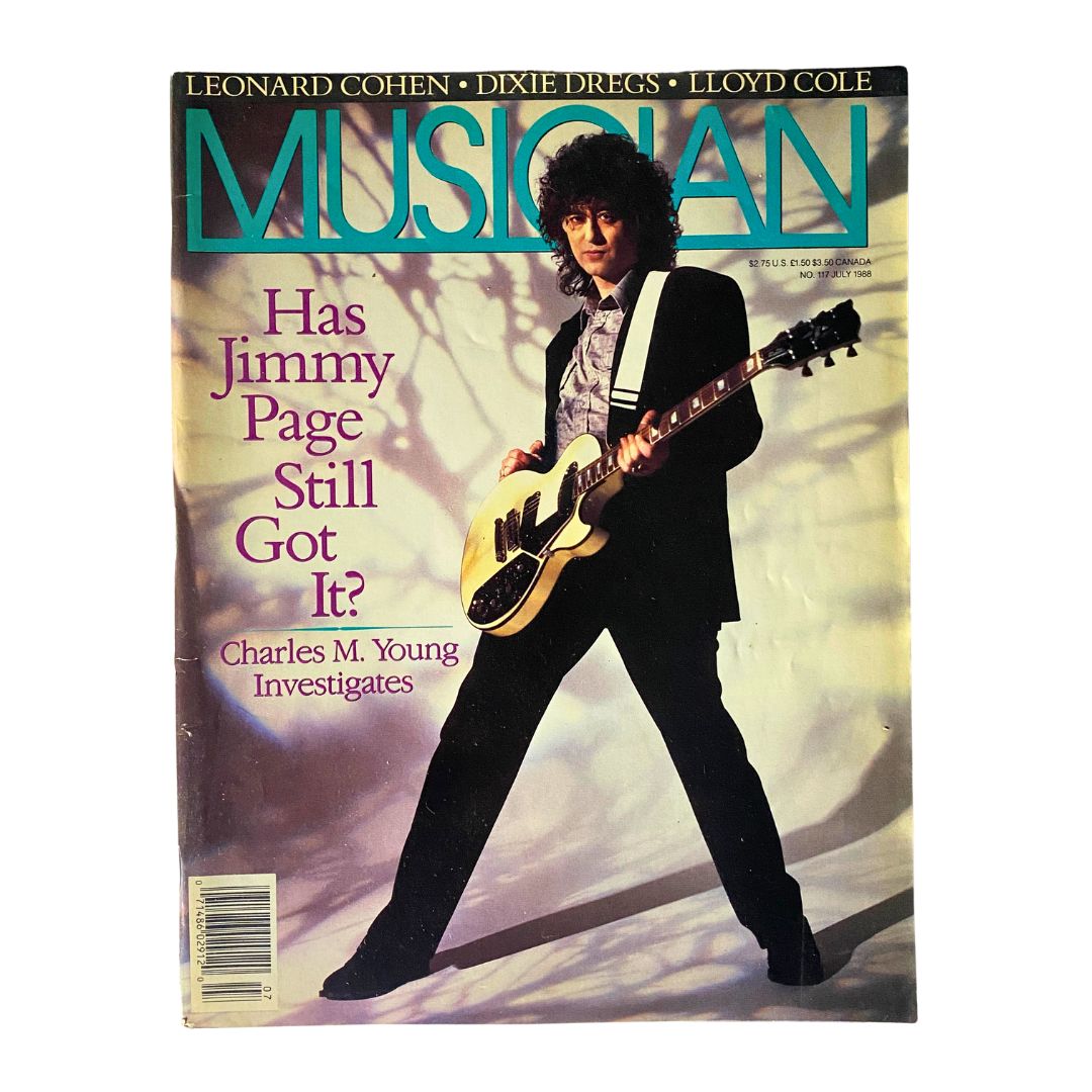 Cover of the VTG Musician Magazine July 1988 No. 117 featuring Jimmy Page, with the headline 'Has Jimmy Page Still Got It?'. This vintage magazine showcases the iconic guitarist on its cover.