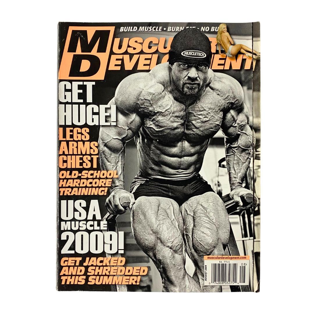 Cover of Muscular Development Magazine August 2009 featuring Rich Baldwin, showcasing fitness and bodybuilding culture of the era with articles on muscle building and workout advice.