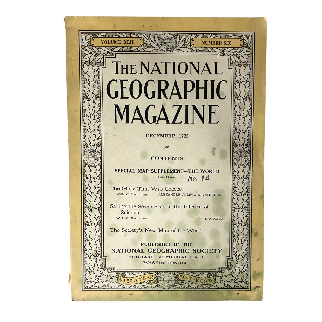 National Geographic Magazine December 1922 The World Map Supplement No Label