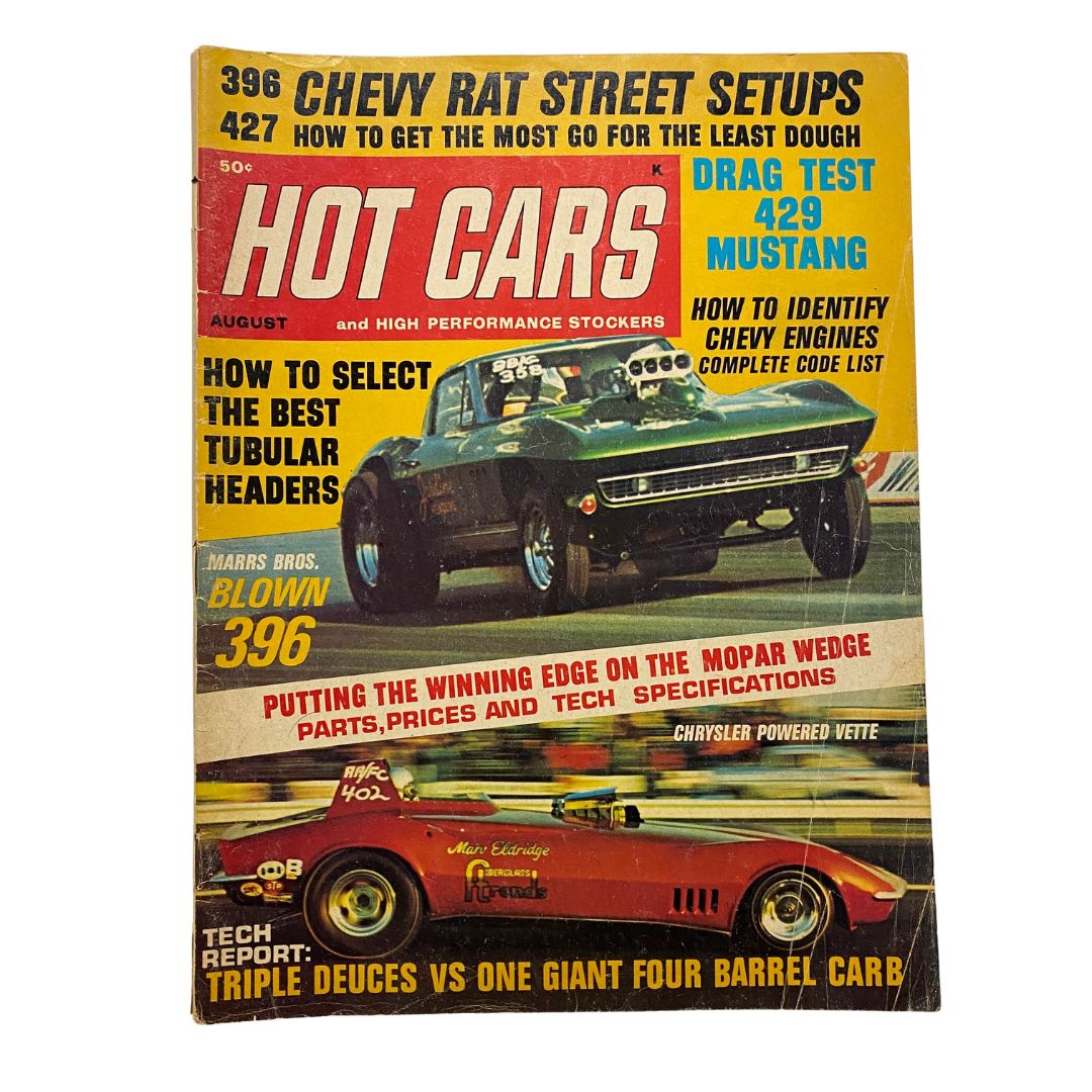 VTG Hot Cars Magazine August 1969 Marrs Bros. Blown 396 No Label