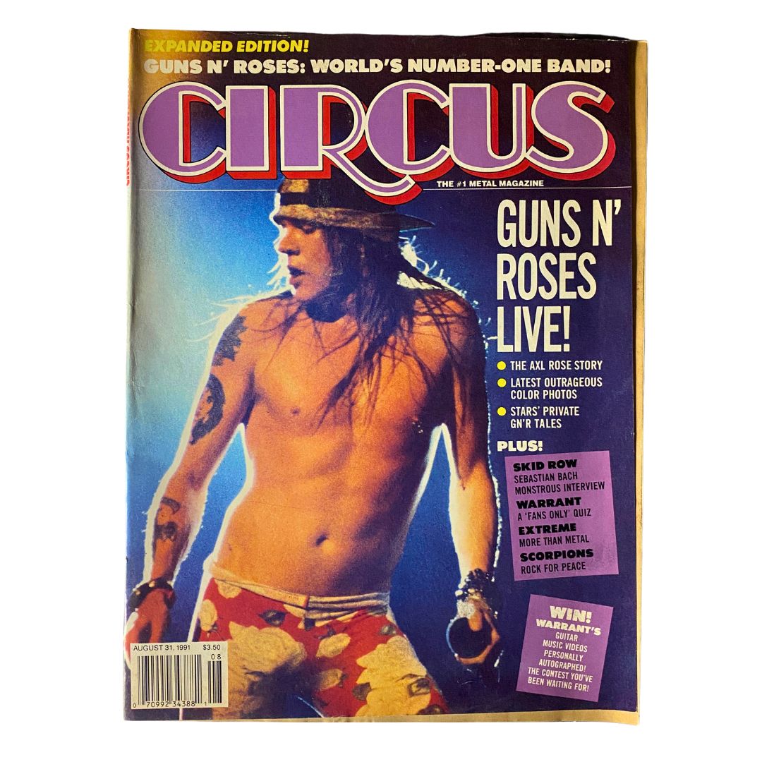 Circus Magazine August 31 1991 Guns N' Roses, Axl Rose w Centerfold No Label