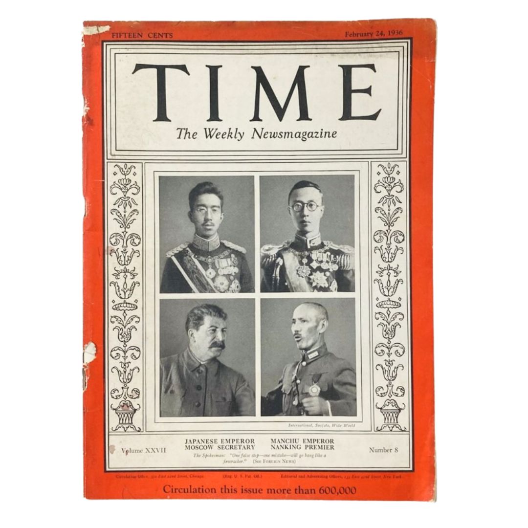 VTG Time Magazine February 24 1936 Hirohito, Pu Yi, Stalin & Chiang