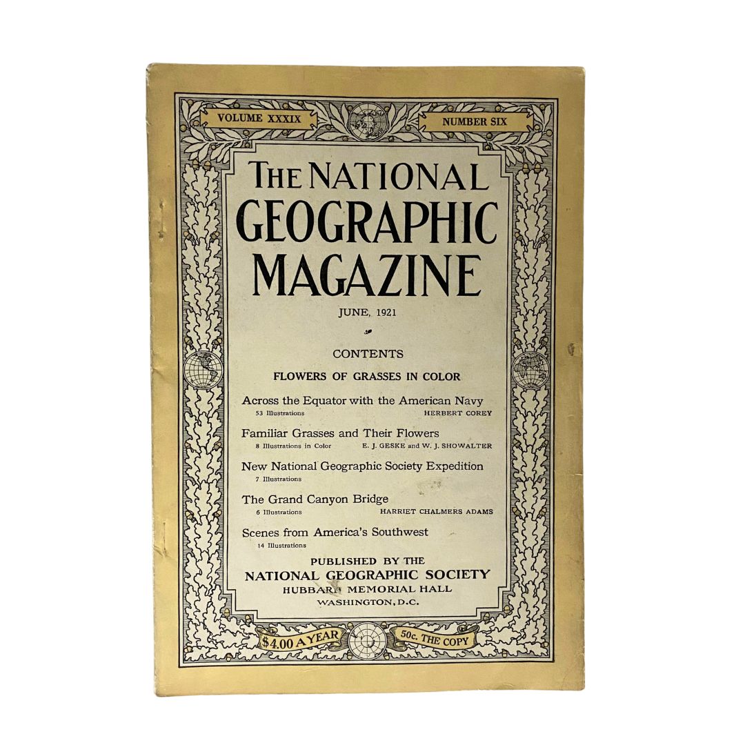 VTG National Geographic Magazine June 1921 Flowers of Grasses in Color No Label