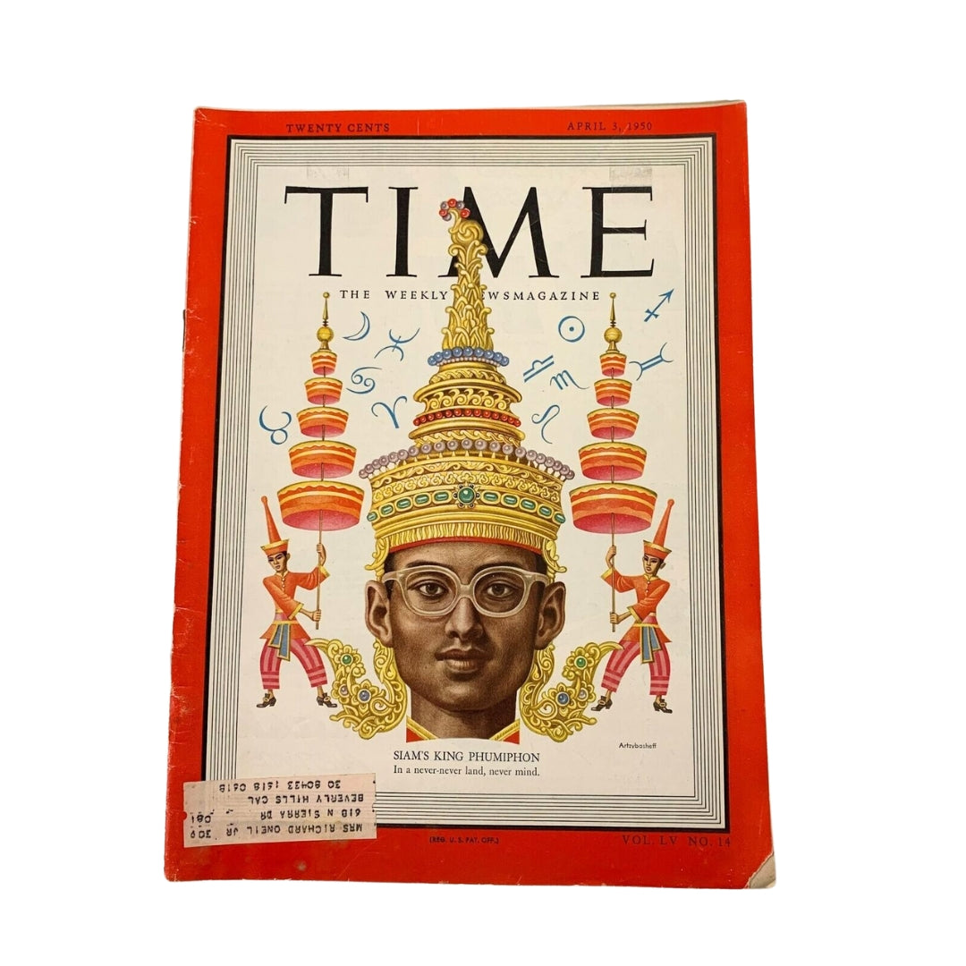 VTG Time Magazine April 3 1950 Vol. 55 No. 14 Siam's King Phumiphon