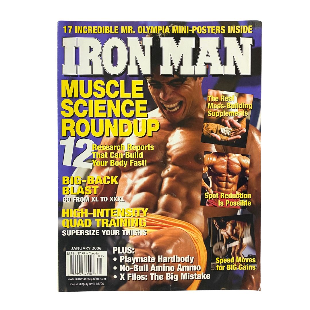 Iron Man Magazine January 2006 Vol 65 No. 1 featuring Tamer El Shahat on the cover, showcasing fitness tips and articles on bodybuilding and muscle science.