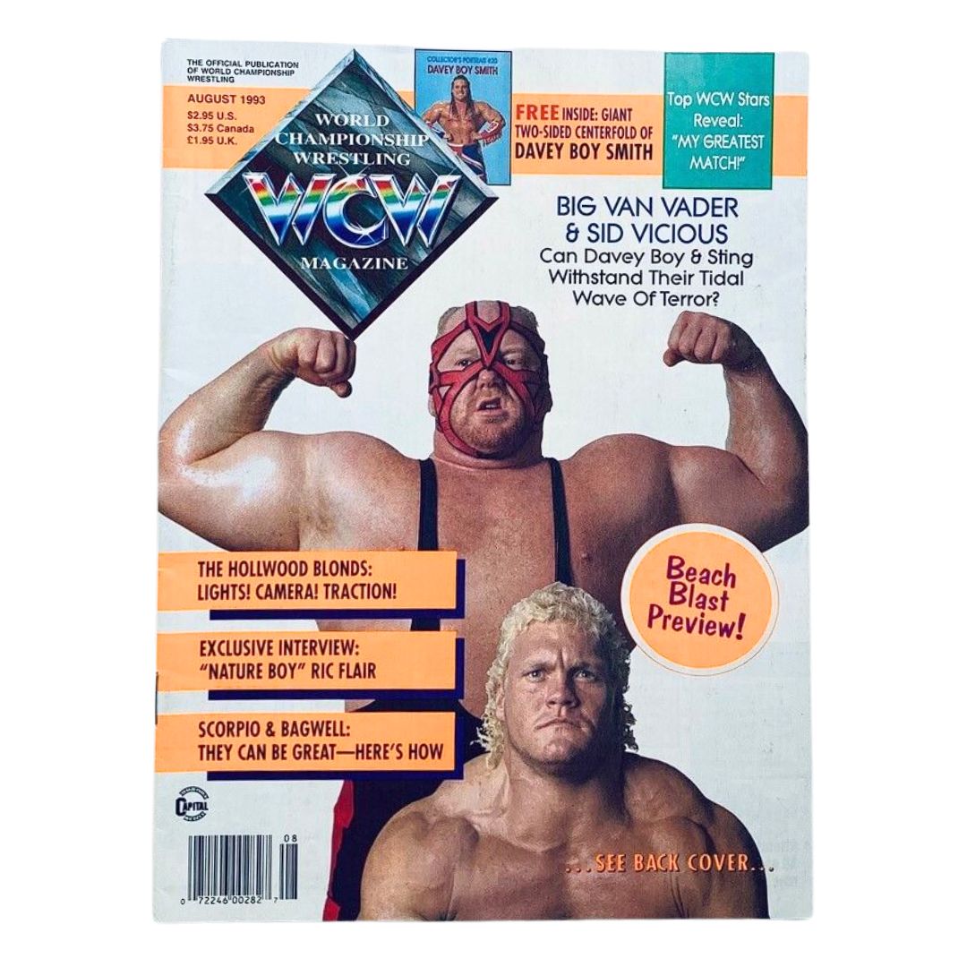 WCW Wrestling Magazine August 1993 Big Van Vader and Sid Vicious w Poster