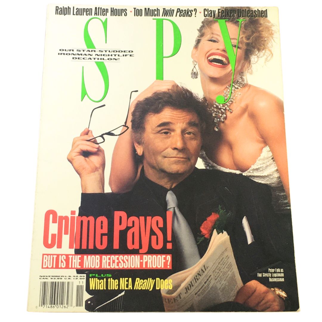 Cover of Spy Magazine, November 1990, featuring Peter Falk, Clay Felker Unleashed, and Ralph Lauren