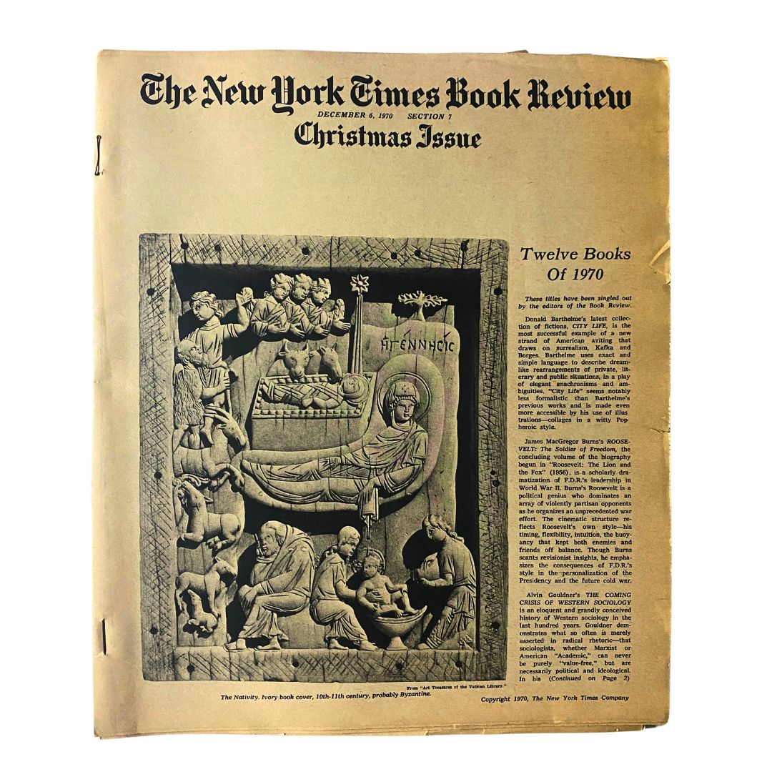 Front cover of The New York Times Book Review December 6 1970 Christmas Issue featuring a festive illustration titled 'Twelve Books Of 1970'.