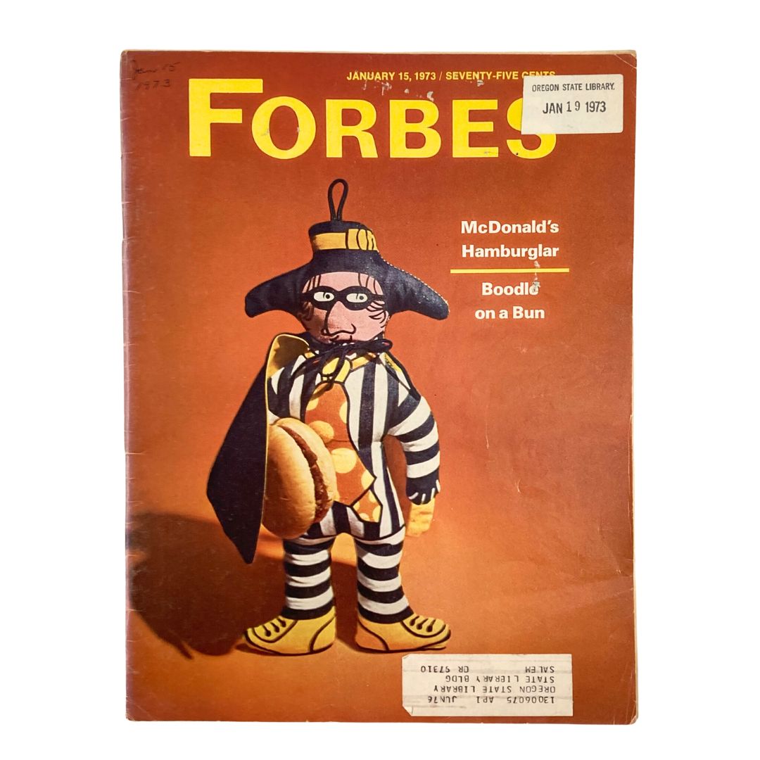 VTG Forbes Magazine January 15 1973 McDonald's Hamburglar Boodle on a Bun