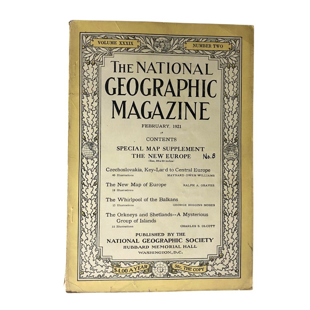 National Geographic Magazine February 1921 New Europe Map Supplement No Label