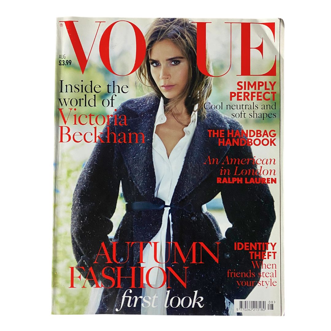 British Vogue UK Magazine August 2014 Victoria Beckham Cover No Label