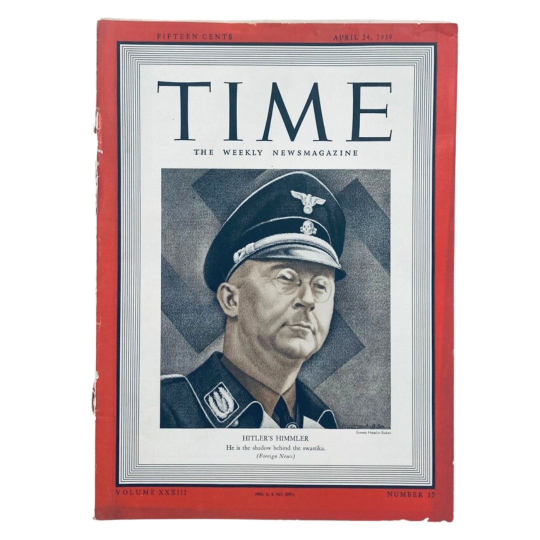 VTG Time Magazine April 24 1939 Vol 33 No. 17 Heinrich Himmler Cover