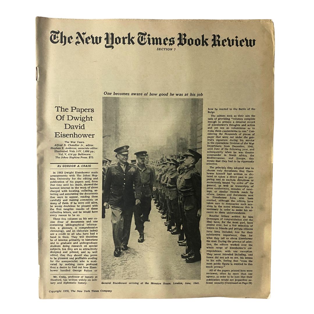 The New York Times Book Review 1970 featuring an article on General Dwight Eisenhower, showcasing historical insights and vintage magazine appeal.