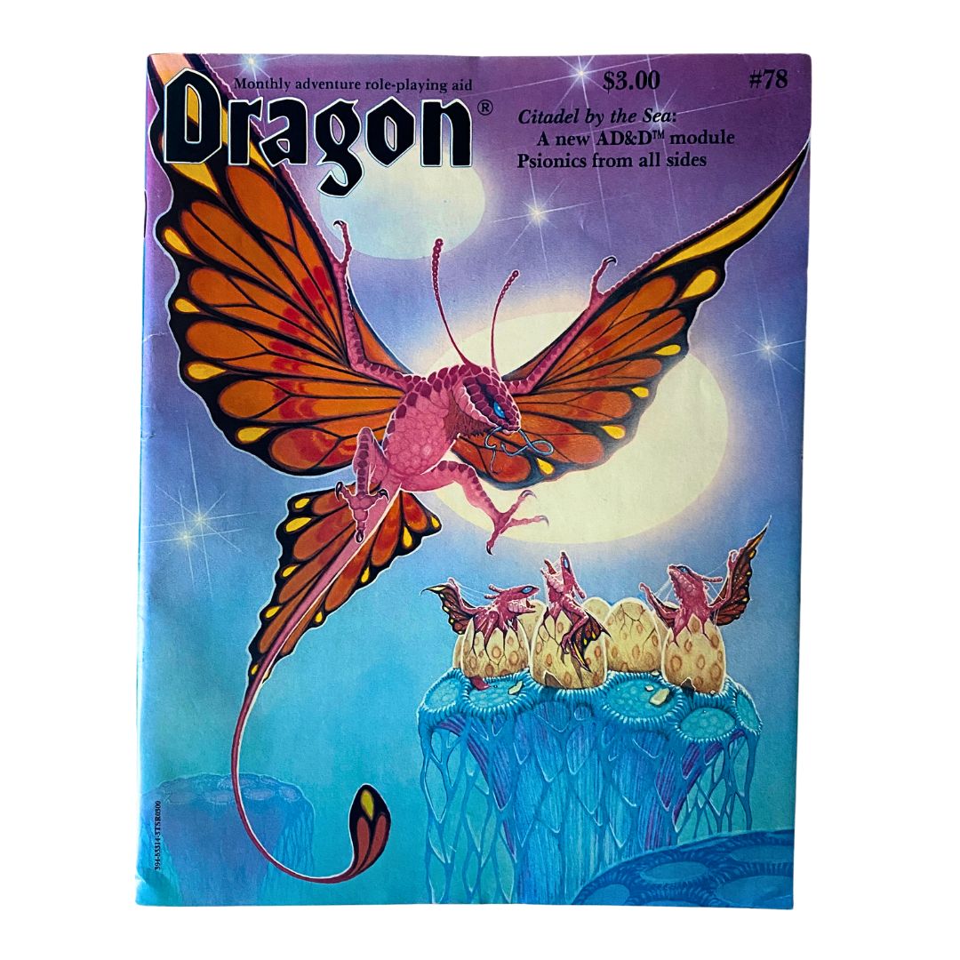 Cover of VTG Dragon Magazine October 1983 #78 featuring vibrant artwork of a mythical creature and the text 'Citadel by the Sea' and 'A new AD&D module'. Perfect for collectors of tabletop gaming history.